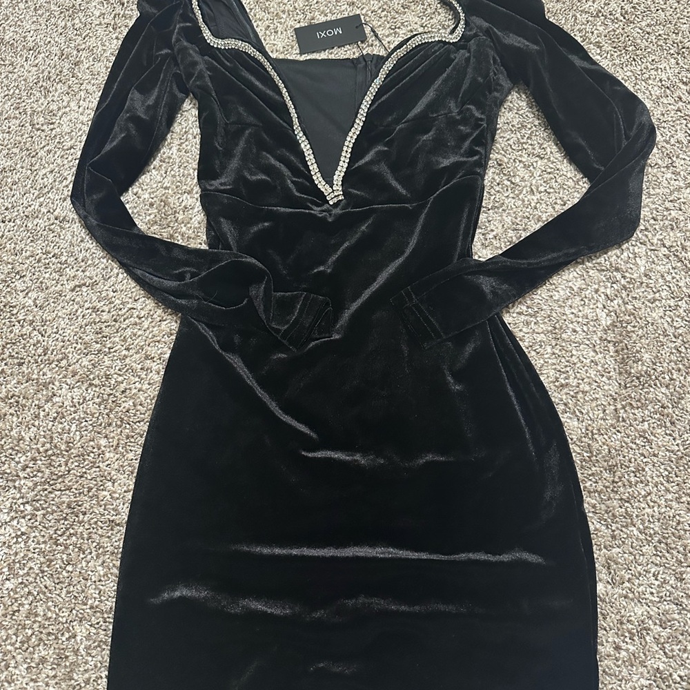 Velvet Mini Dress with Rhinestone Detail